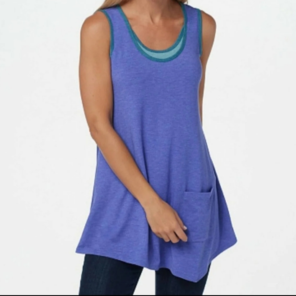 Logo Lori Goldstein Heathered Periwinkle & Teal Sleeveless Rib Knit Tank Size Xs